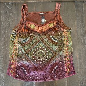 Shoreline Vintage Hippie Boho Embroidered Sequin Crop Tank
